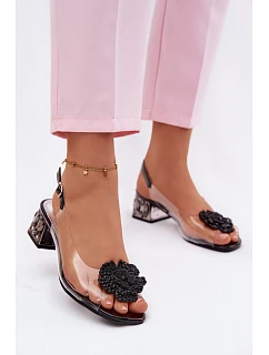 Průhledné sandály na platformě s krystaly a květinou Vinceza 70122 Černé
