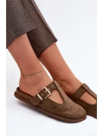 Dámské pantofle z imitace semiše tmavě zelené model 22125698 - Boto