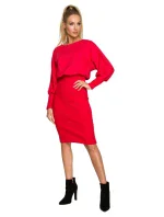 M690 Kombinované pletené šaty - červené