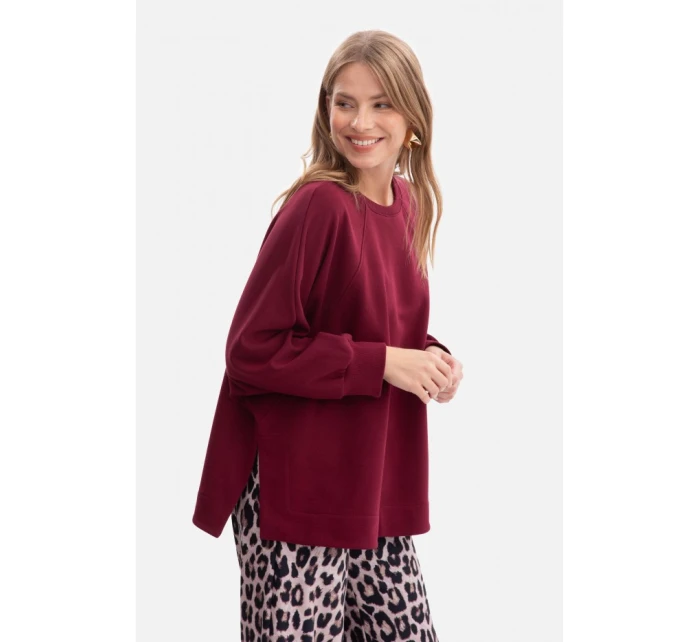 model 21379812 Pletená mikina uvolněného střihu vínová - BeWear