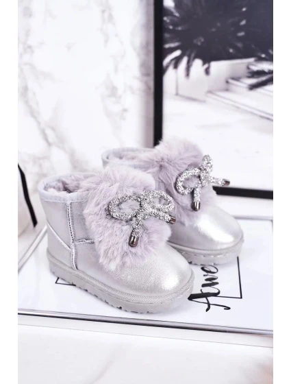 Dívčí Sněhové Teple Boty S Kožešinou Stříbrné Aurora