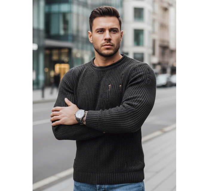 Pánský tmavě šedý svetr FashionStreet WX1990 Pánský tmavě šedý svetr FashionStreet WX1990