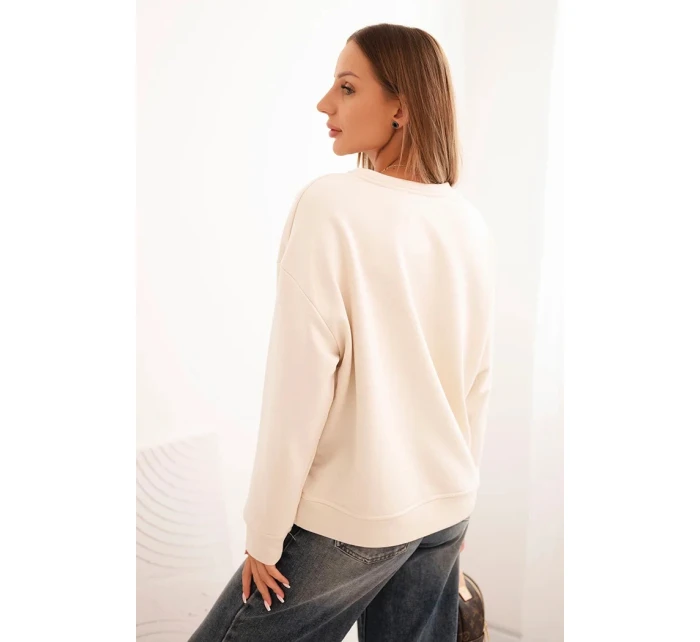 Dámská bavlněná mikina s potiskem kočky a nápisem světlá béžová