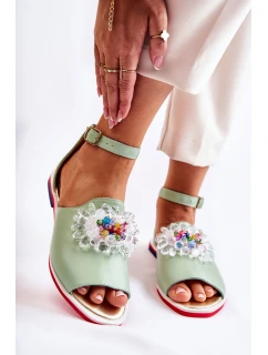Dámské kožené sandály s zdobením zelená Nevassa