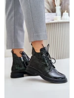 Kožené Lakované Boty Dámské Zateplené Na Zip D&A LZ42-042 Tmavozelené