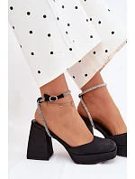 Dámské sandály na masivním podpatku ve tvaru sloupku s páskem se štrasem Černé Seraphina Dámské sandály na masivním podpatku ve tvaru sloupku s páskem se štrasem Černé Seraphina