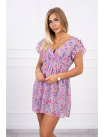 Květinové šaty s volánky fialové barvy