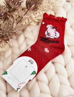 Dámské lesklé vánoční ponožky se sněhulákem červeným