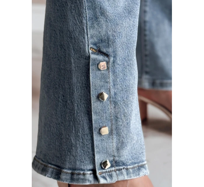 Dámské džínové zvonové kalhoty s páskem BELLONIZ modré FashionStreet UY2464