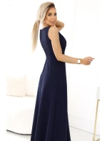 elegantní maxi šaty s obálkovým výstřihem a rozparkem na nohou tmavě modré model 21427379 - numoco