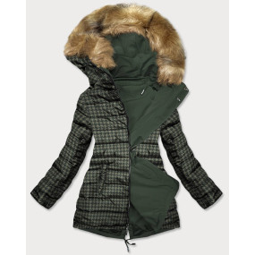 Oboustranná dámská zimní bunda v khaki barvě (W557BIG)