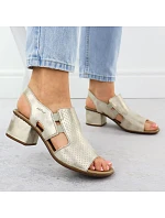 Dámské zlaté nazouvací sandály na podpatku Rieker 64665-60