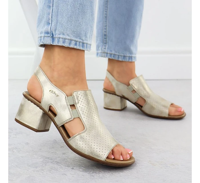 Dámské zlaté nazouvací sandály na podpatku Rieker 64665-60