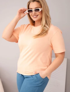 Dámská bavlněná halenka Plus Size s krátkým rukávem basic lososová