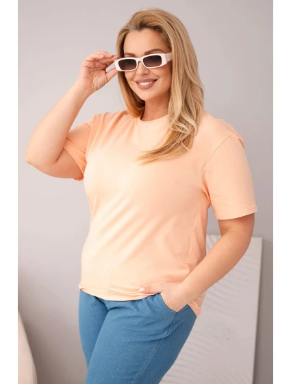 Dámská bavlněná halenka Plus Size s krátkým rukávem basic lososová Dámská bavlněná halenka Plus Size s krátkým rukávem basic lososová