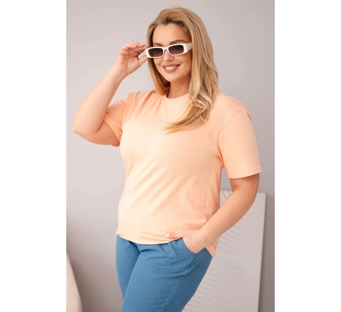 Dámská bavlněná halenka Plus Size s krátkým rukávem basic lososová Dámská bavlněná halenka Plus Size s krátkým rukávem basic lososová