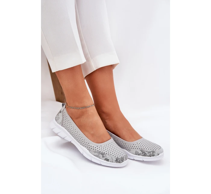 Kožené baleríny  šedé model 21686558 - VINCEZA