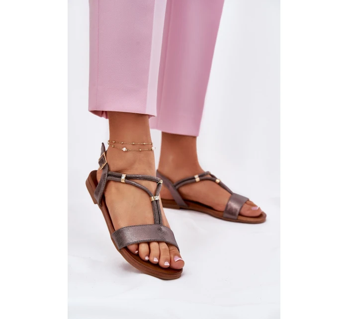 Dámské Plné Sandály S Pásky model 21698234 Grafitové - S.Barski Dámské Plné Sandály S Pásky model 21698234 Grafitové - S.Barski