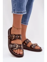 Dámské pantofle se zlatými přezkami kůže čokoládové model 21943360 - Boto