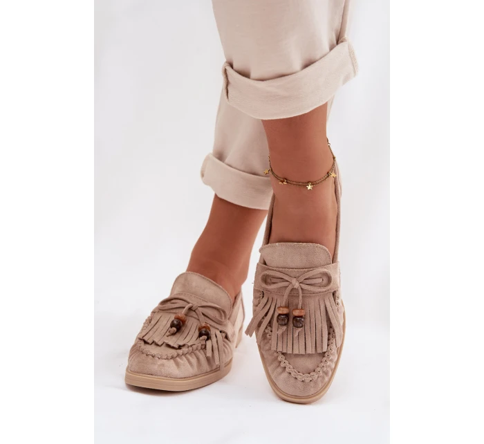 Dámské mokasíny s třásněmi a korálky Béžové Teressa Dámské mokasíny s třásněmi a korálky Béžové Teressa