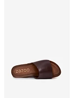 model 22136740 kožené dámské pantofle na korkové platformě čokoládové - Zazoo