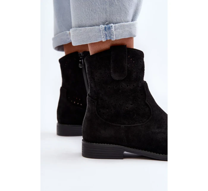 S.Barski dámské prolamované kotníkové boty na plochém podpatku, černé S.Barski dámské prolamované kotníkové boty na plochém podpatku, černé