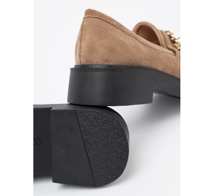 Krásné hnědé dámské  mokasíny na širokém podpatku