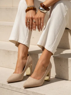 Dámské semišové lodičky na jehlovém podpatku béžové FashionStreet ZY1398