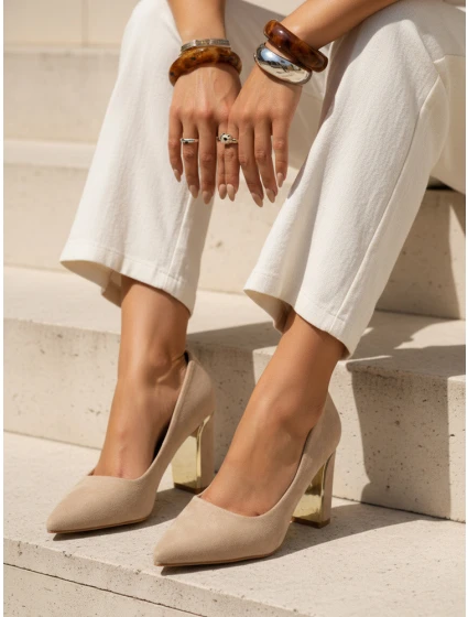 Dámské semišové lodičky na jehlovém podpatku béžové FashionStreet ZY1398