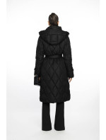 Černá dlouhá prošívaná zimní bunda s kapucí model 19382379 - Ann Gissy