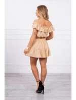 Vyšívaná souprava s puntíkovanou halenkou béžové barvy