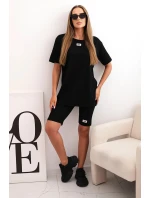 Dámský bavlněný komplet s krátkým rukávem a šortkami černý