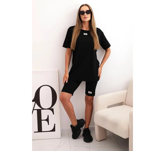 Dámský bavlněný komplet s krátkým rukávem a šortkami černý