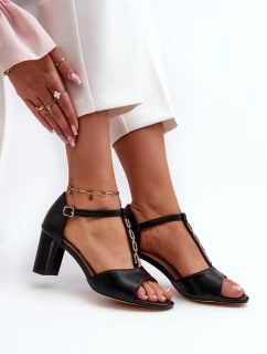 Dámské sandály na podpatku s ozdobným páskem eko kůže černé model 21658031 - EVENTO