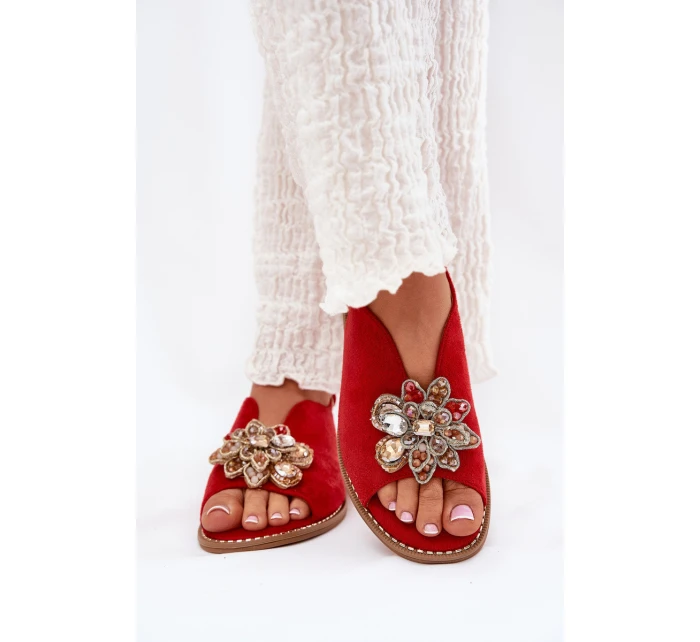Dámské Sandály Na Plném Podpatku S Ozdobou S.Barski KV27-001 Červené