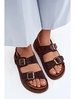 Kožené Semišové Dámské Sandály S Přezkami Vinceza 79620 Čokoládové