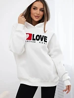 Zateplená bavlněná mikina s kapucí Love ecru