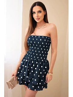 Dámský viskózový overal s puntíky s volánem tmavě modrý