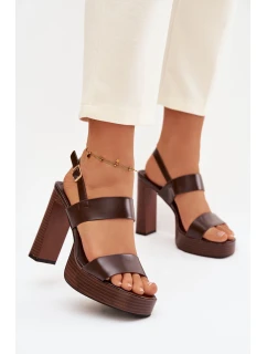 Dámské sandály na podpatku a platformě kůže Čokoládové model 21943437 - Boto