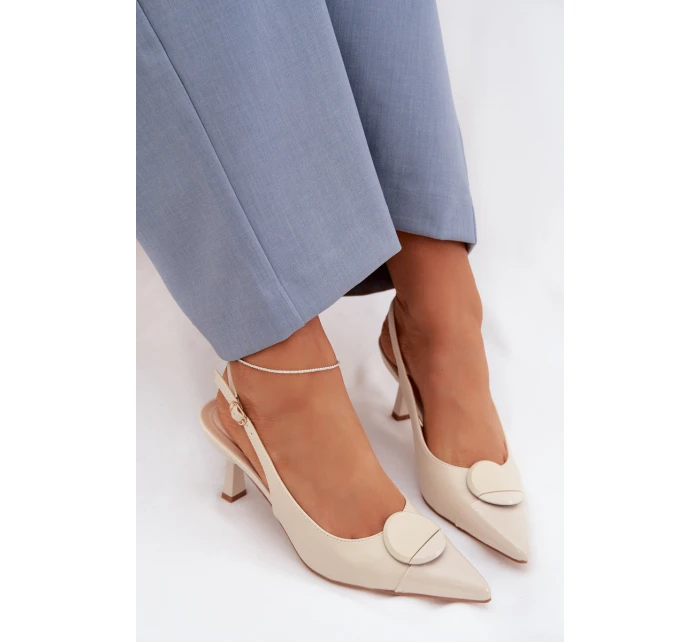 Dámské sandály na podpatku s ozdobným detailem světle béžové model 22027892 - Boto Dámské sandály na podpatku s ozdobným detailem světle béžové model 22027892 - Boto