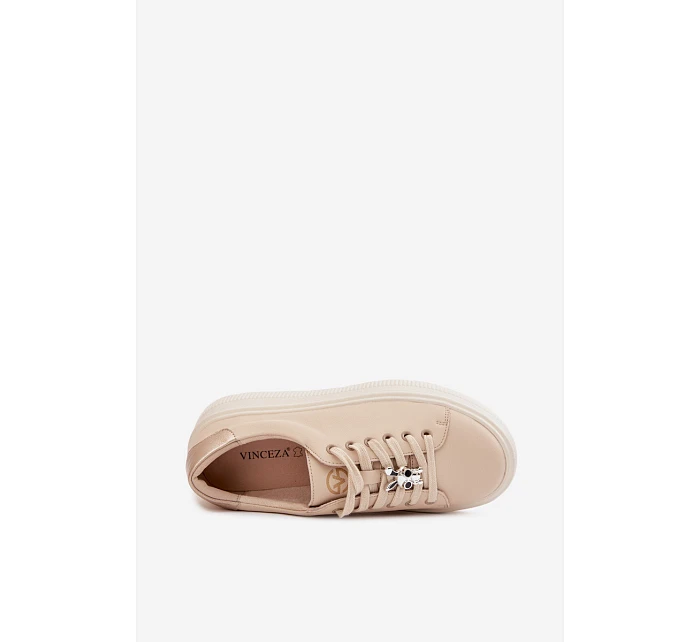 Kožené dámské tenisky na platformě s přezkou Vinceza 39973 Béžové