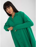 Zelené asymetrické košilové šaty s dlouhým rukávem
