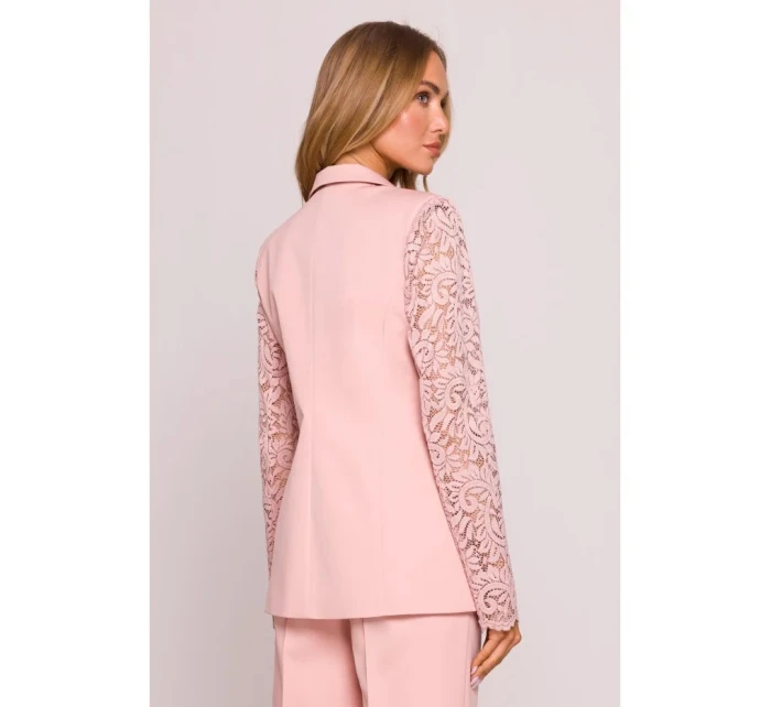 Dámské sako s krajkovými rukávy M865 Pudr růžová - MOE
