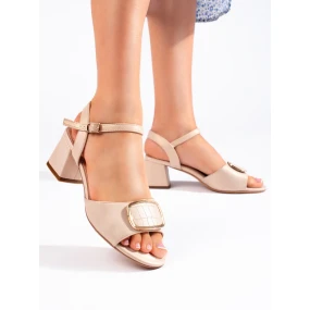 Trendy dámské hnědé  sandály na širokém podpatku