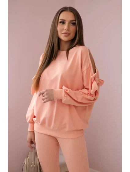 Sada mikiny s mašlí na rukávech a legínách losos Sada mikiny s mašlí na rukávech a legínách losos