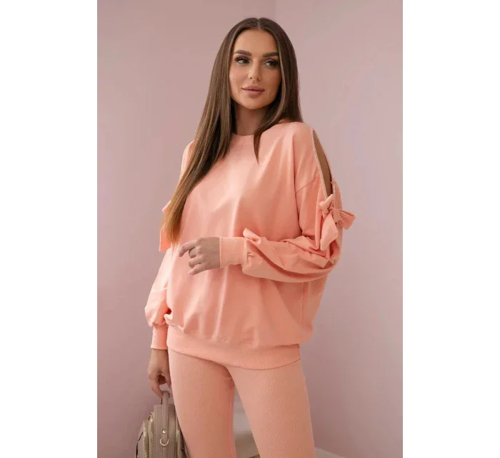 Sada mikiny s mašlí na rukávech a legínách losos Sada mikiny s mašlí na rukávech a legínách losos