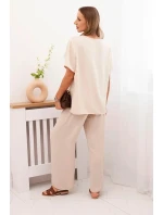 Dámský komplet s volnou halenkou a širokými nohavicemi béžový Dámský komplet s volnou halenkou a širokými nohavicemi béžový