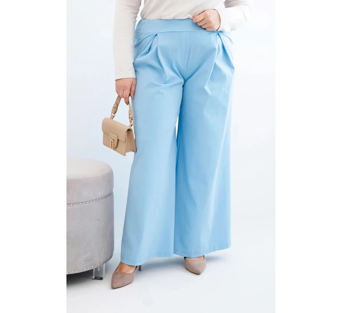 Dámské kalhoty Plus Size s širokými nohavicemi a model 21911614 modré - K-Fashion