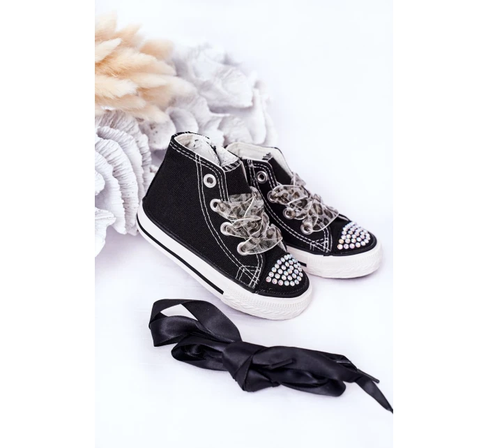 Dětské Tenisky Se Zirkony Černé Smile