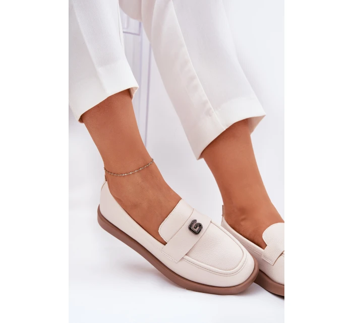 Dámské elegantní mokasíny s ozdobným malým detailem model 21690142 béžové - VINCEZA